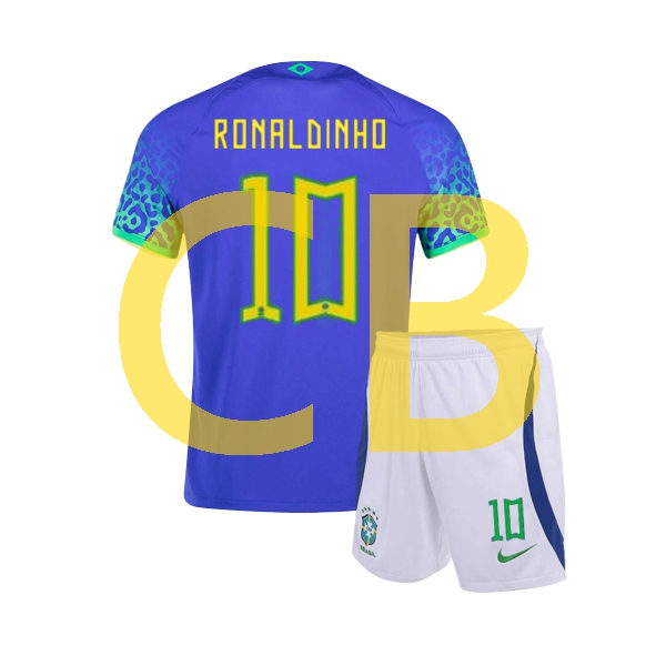 Fußballtrikot Brasilien ronaldinho 10 Kinder Auswärts World Cup 2022 Kurzarm