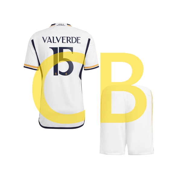 Fußballtrikot Real Madrid federico valverde 15 Kinder Heim 2023-2024 Kurzarm