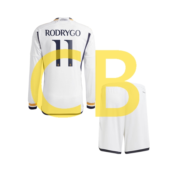 Fußballtrikot Real Madrid rodrygo goes 11 Kinder Heim 2023-2024 Langarm