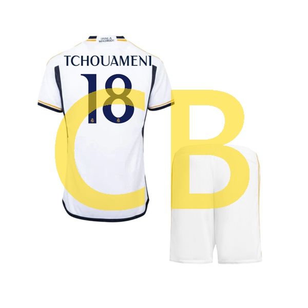 Fußballtrikot Real Madrid tchouameni 18 Kinder Heim 2023-2024 Kurzarm
