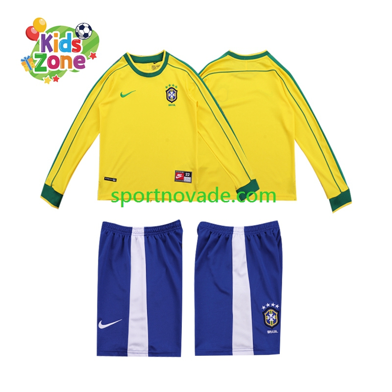 Brasilien Retro Heim Trikot Kinder Langarm 1998