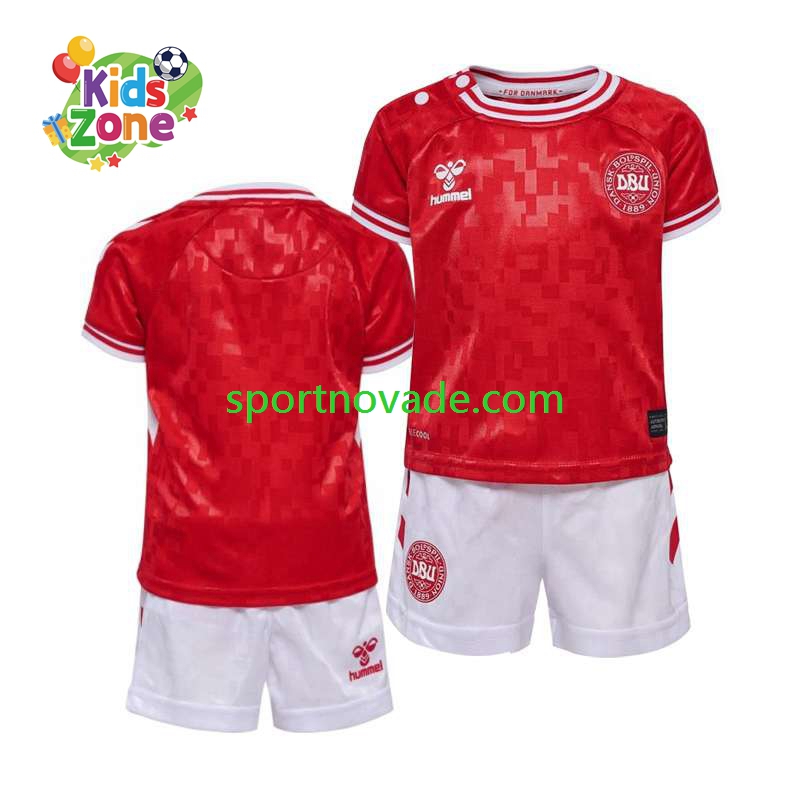 Dänemark Heim Trikot Kinder Kurzarm Euro 2024