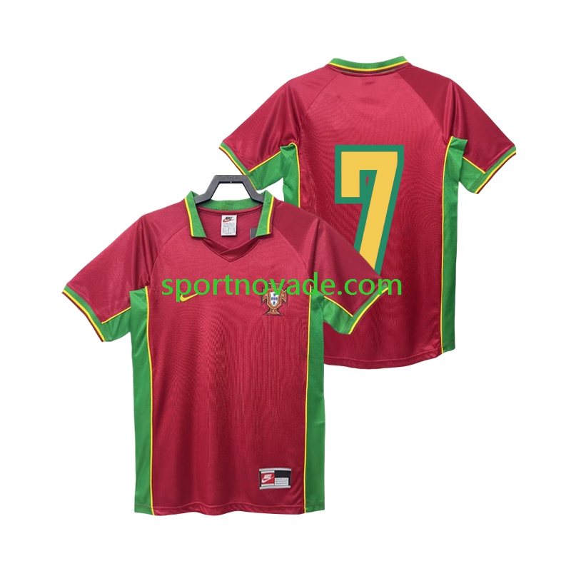 Portugal 7 Retro Heim Trikot Herren Kurzarm 1998
